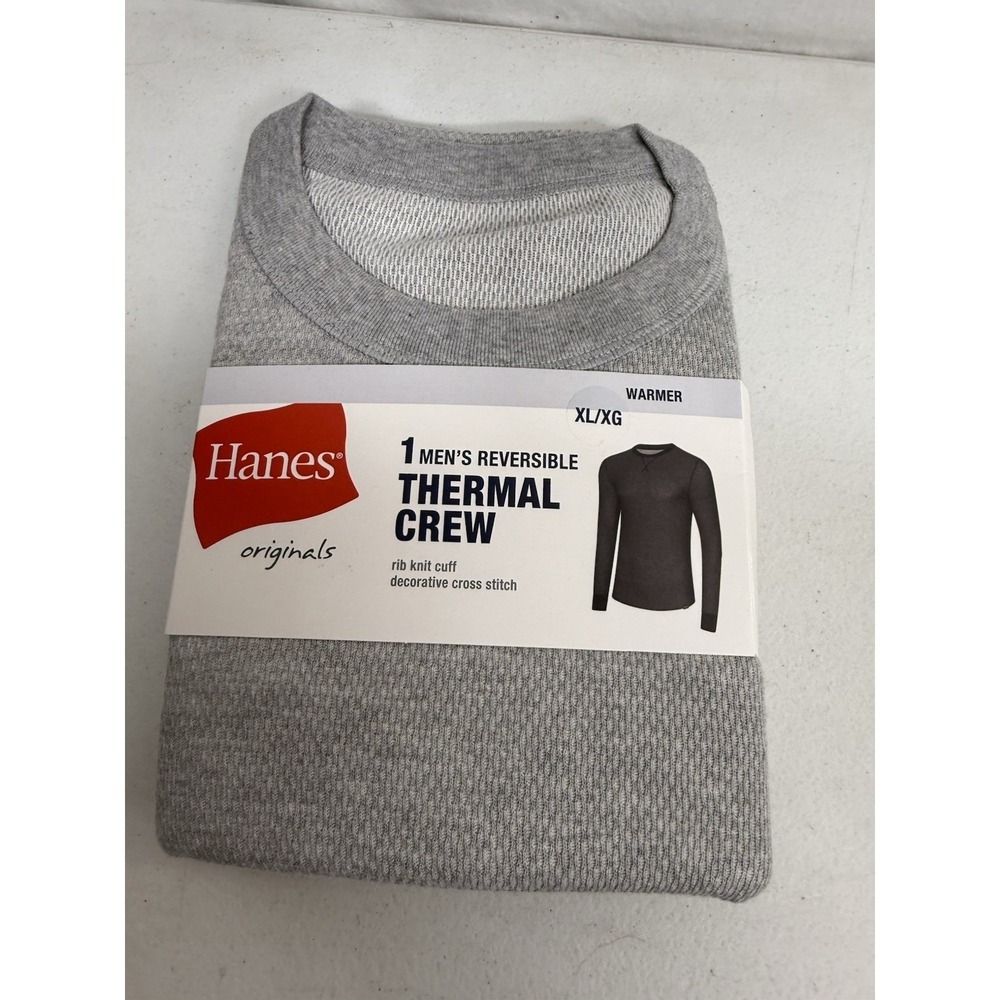 Hanes Men's Gray Reversible Thermal Crew Top Long Sleeve Shirt XL